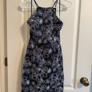 Mystic Navy and White Backless Floral Dress